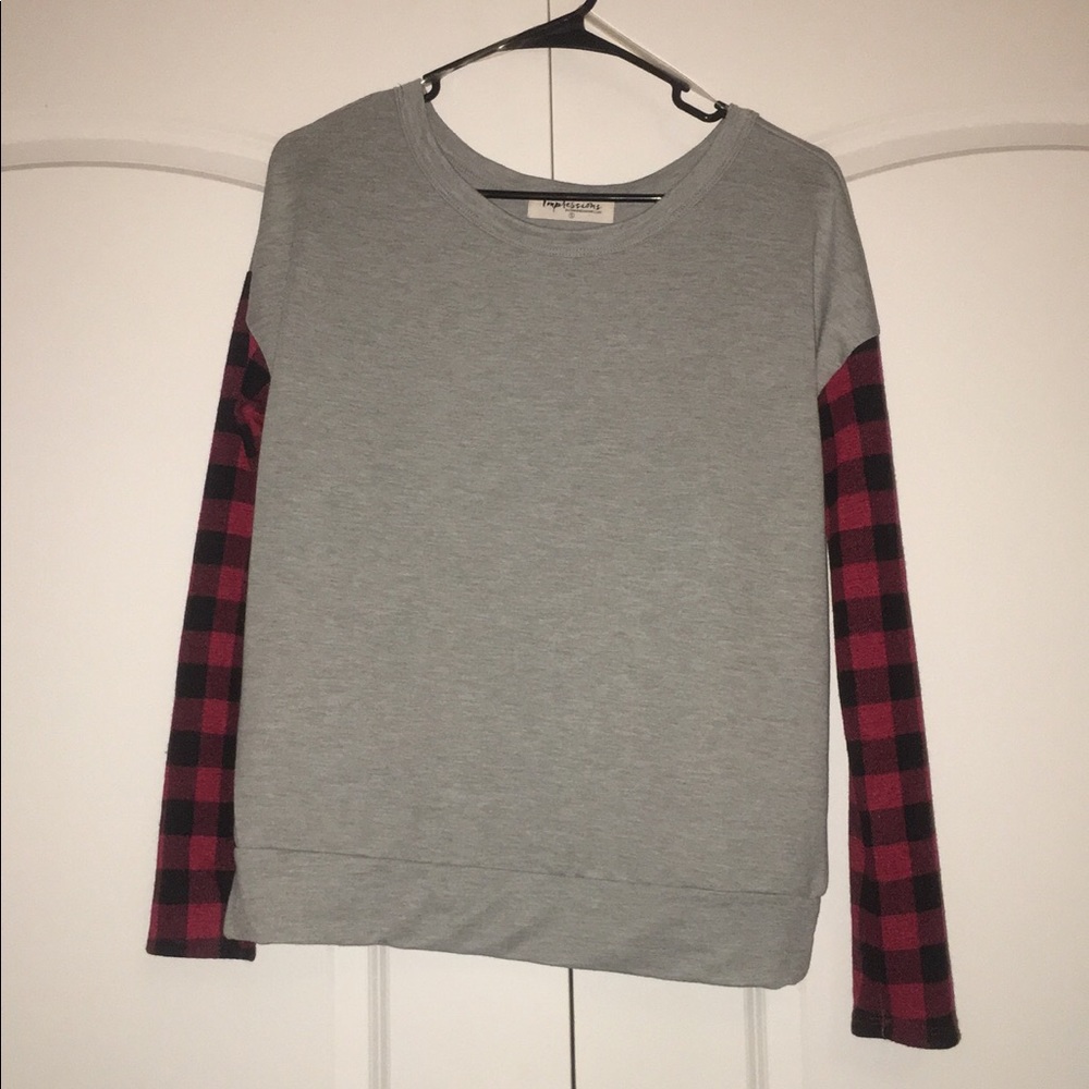 Impressions gray and plaid sweatshirt
